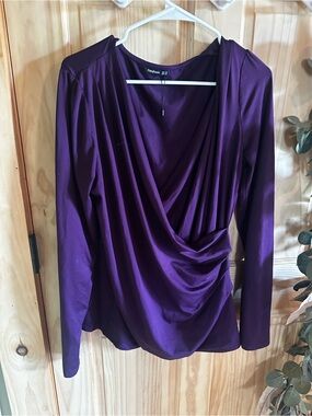 Perceptions Purple Draped Surplice Long-Sleeve Blouse